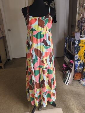 Sanctuary Multicolor Leaf-Print Maxi Dress in Pink, Green & Brown